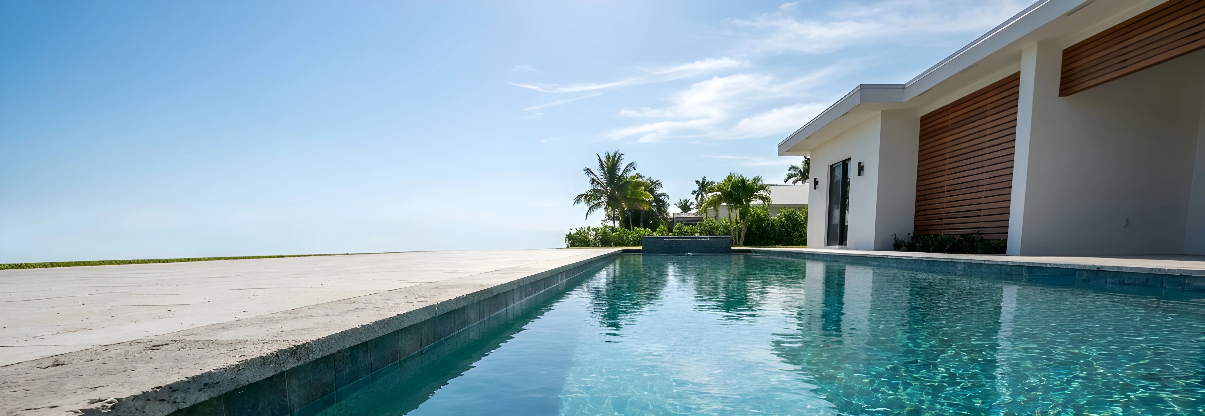 Residential pool design and construction project in Florida featuring custom swimming pool with elegant landscaping